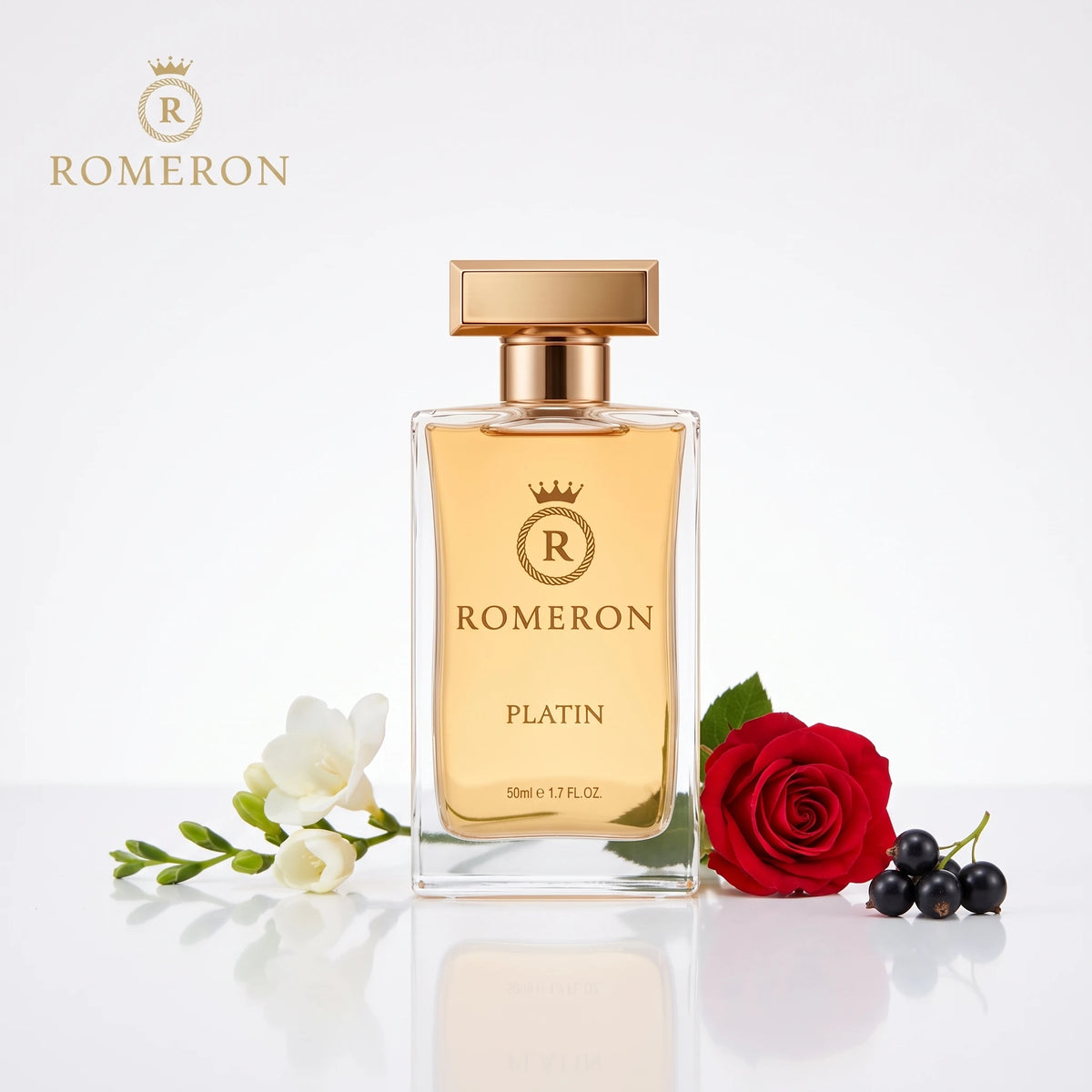 Дамски парфюм Romeron PLATIN 140, 50 мл, с нотки на фрезия, червена роза и касис