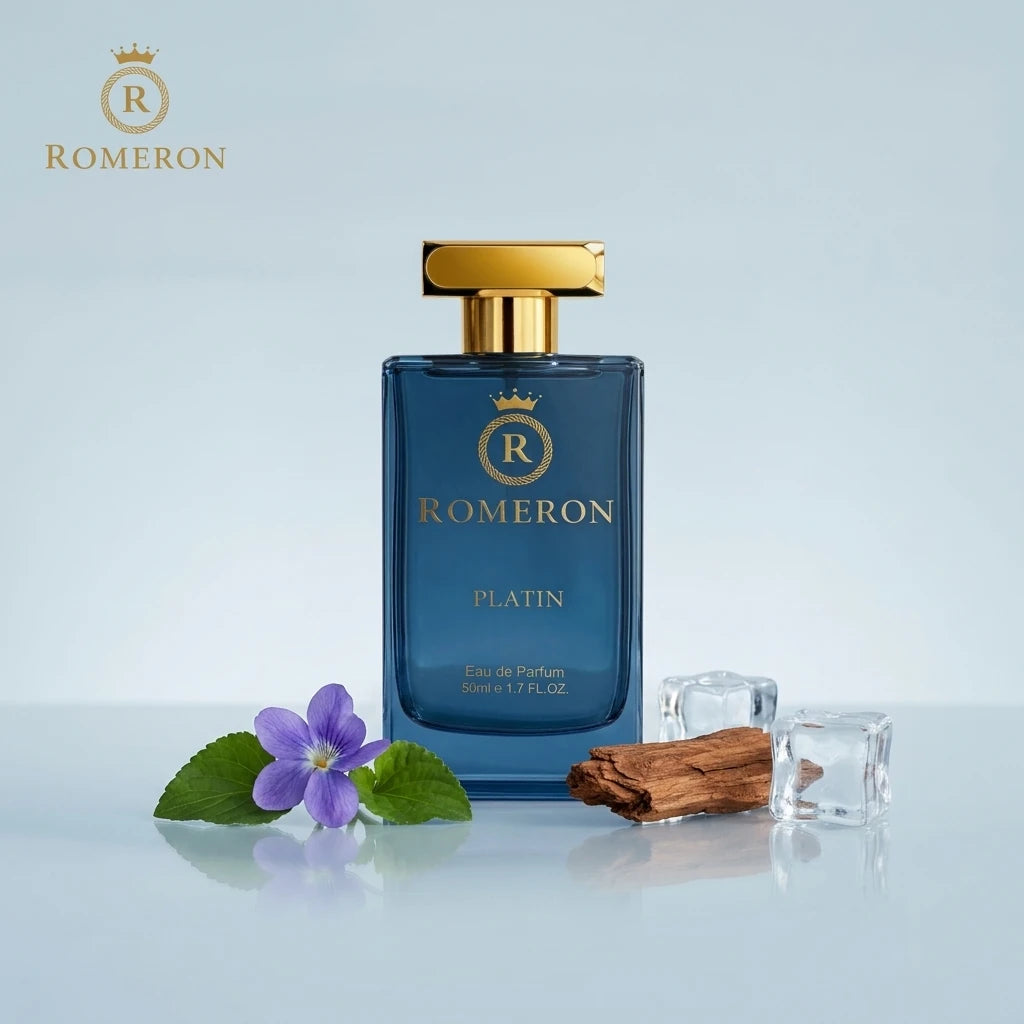 Мъжки парфюм Romeron PLATIN 393, 50 мл, с нотки на теменужка, розово дърво и лед