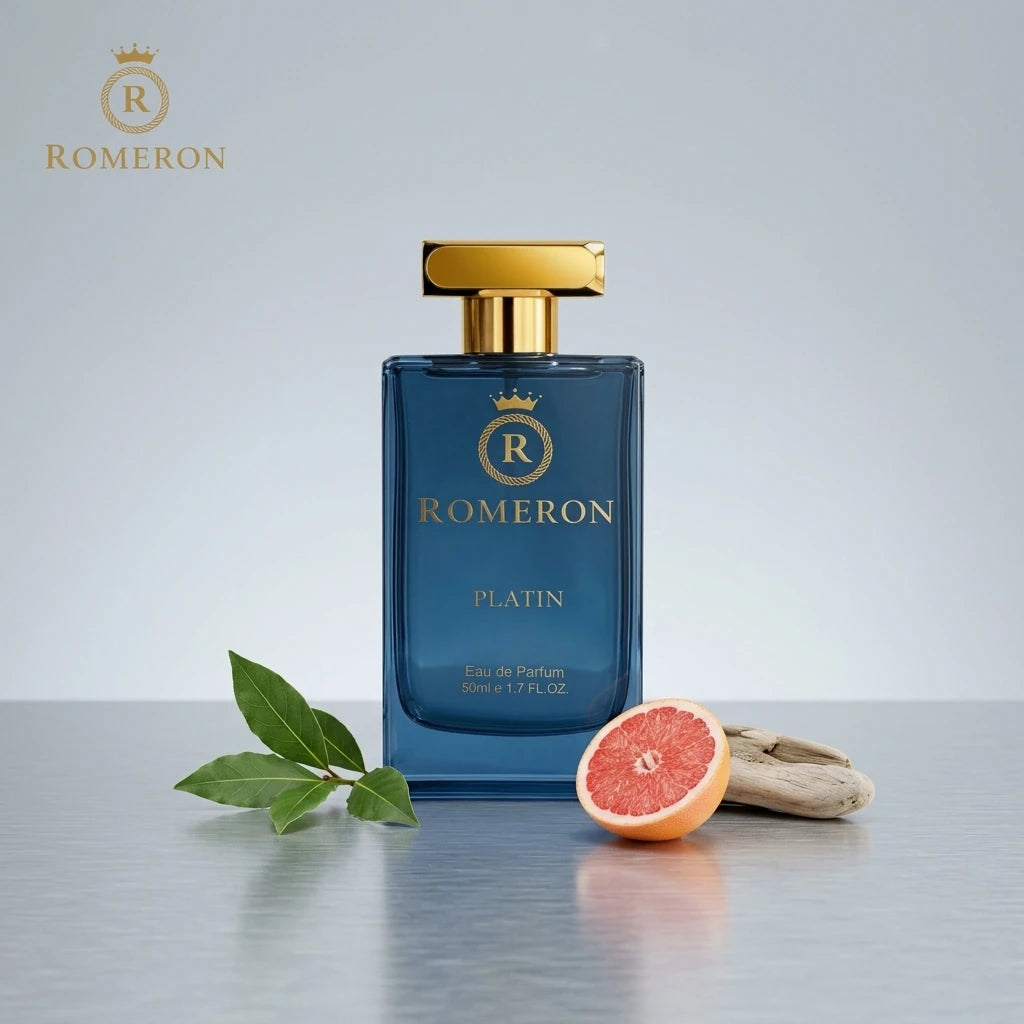 Мъжки парфюм Romeron PLATIN 395, 50 мл, с нотки на дафинов лист, грейпфрут и дърво